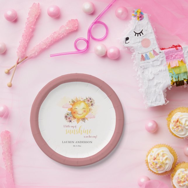 A Little Ray Of Sunshine Is On Her Way Boho Girl Paper Plate (Party)