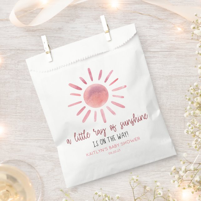 A Little Ray Of Sunshine Pink Sun Baby Shower Favour Bags (Clipped)