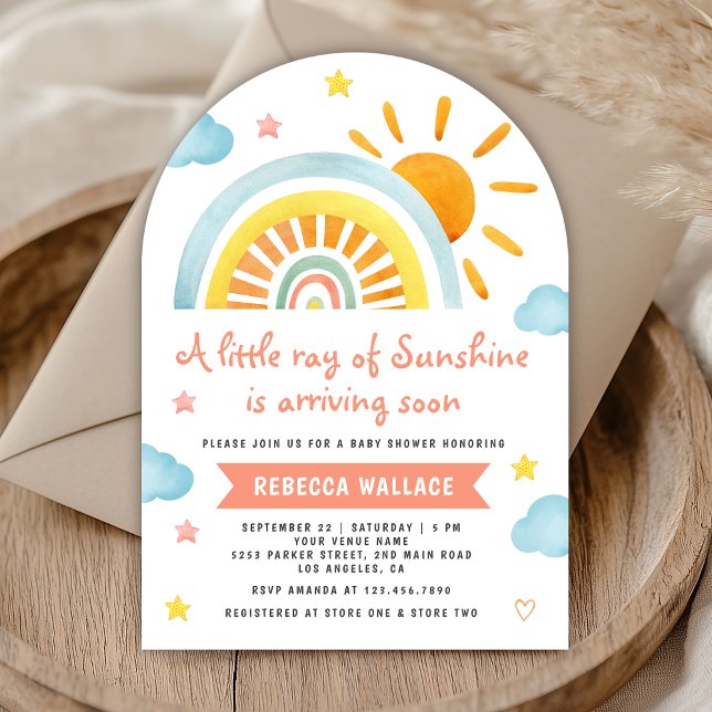 A Little Ray of Sunshine Rainbow Arch Baby Shower Invitation (Creator Uploaded)