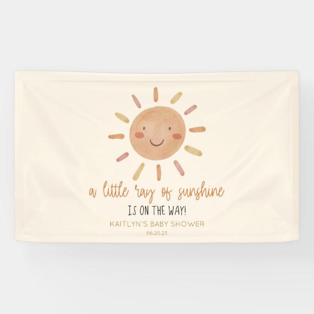 A Little Ray Of Sunshine Yellow Sun Baby Shower Banner (Horizontal)