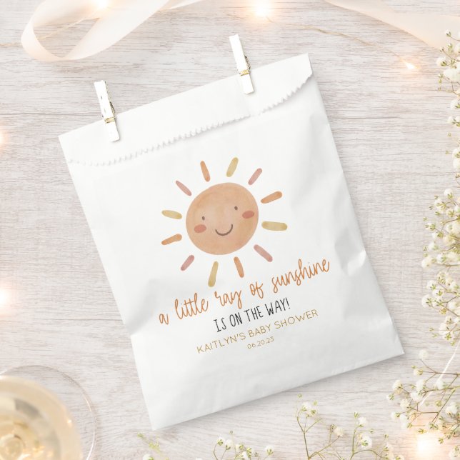 A Little Ray Of Sunshine Yellow Sun Baby Shower Favour Bags (Clipped)