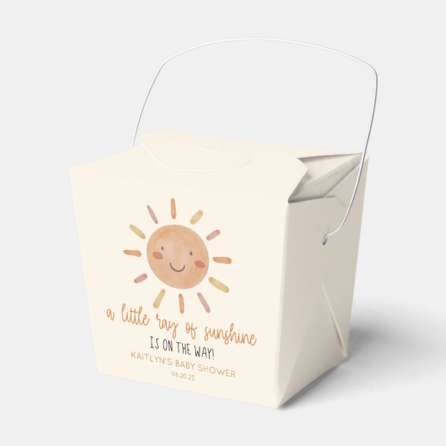 A Little Ray Of Sunshine Yellow Sun Baby Shower Favour Box (Front Side)