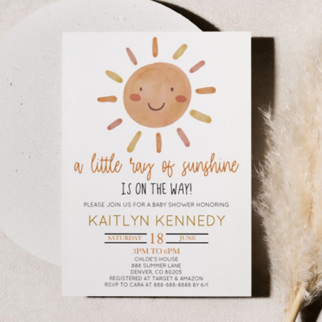 A Little Ray Of Sunshine Yellow Sun Baby Shower Invitation (Creator Uploaded)