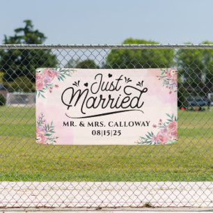 A Little Retro Just Married Car Banner
