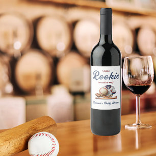 A Little Rookie on the Way - Baseball Baby Shower Wine Label