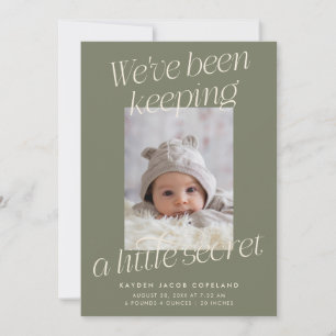 A Little Secret Olive Green Photo Modern Birth Announcement