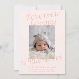 A Little Secret Peach Photo Modern Birth Announcement