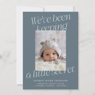 A Little Secret Slate Blue Photo Modern Birth Announcement