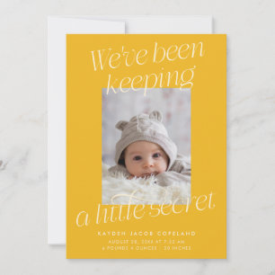 A Little Secret Yellow Photo Modern Birth Announcement