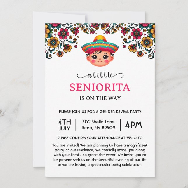 A little Senorita is On Her Way Baby Shower Invitation (Front)