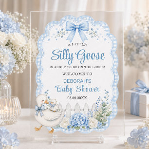 A Little Silly Goose Blue Cottagecore Baby Shower Acrylic Sign