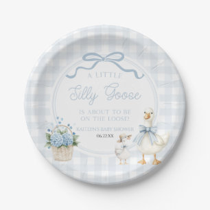 A Little Silly Goose Blue Floral Bow Baby Shower Paper Plate