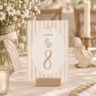 A Little Silly Goose Bow Neutral Elegant Striped Table Number