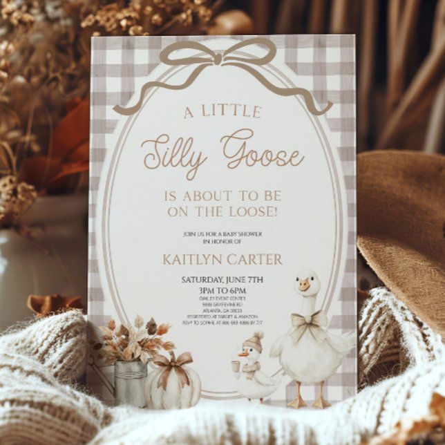 A Little Silly Goose Fall Brown Bow Baby Shower Invitation (Creator Uploaded)