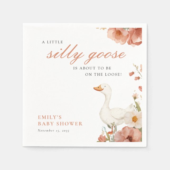 A Little Silly Goose Girl Baby Shower Napkin (Front)