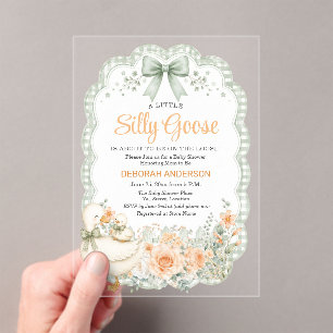 A Little Silly Goose Green Cottagecore Baby Shower Acrylic Invitations