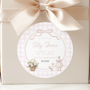 A Little Silly Goose Pink Floral Bow Baby Shower Classic Round Sticker