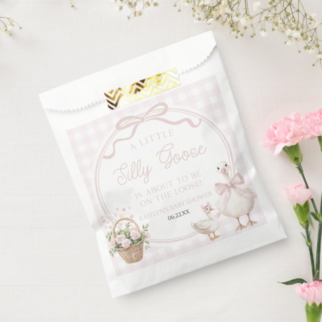 A Little Silly Goose Pink Floral Bow Baby Shower Favour Bags (Sealed)