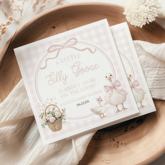 A Little Silly Goose Pink Floral Bow Baby Shower Napkin (Creator Uploaded)