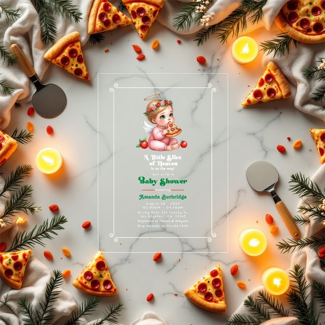 "A Little Slice of Heaven" Pizza-Theme Baby Shower Acrylic Invitations ("A Little Slice of Heaven" Pizza-Theme Baby Shower Acrylic Invitations)
