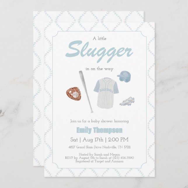 A Little Slugger Baseball Baby Shower invitation (Front/Back)