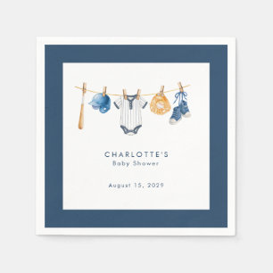 A Little Slugger Baseball Clothesline Baby Shower  Napkin