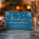 A Little Snowflake Baby Shower Thank You Card<br><div class="desc">Express your gratitude with our A Little Snowflake Baby Shower Thank You Card. Featuring delicate snowflake designs and cosy winter accents, this card is perfect for sending heartfelt thanks to your guests after a magical baby shower. Fully customisable with your personal message, it adds a warm and festive touch to...</div>
