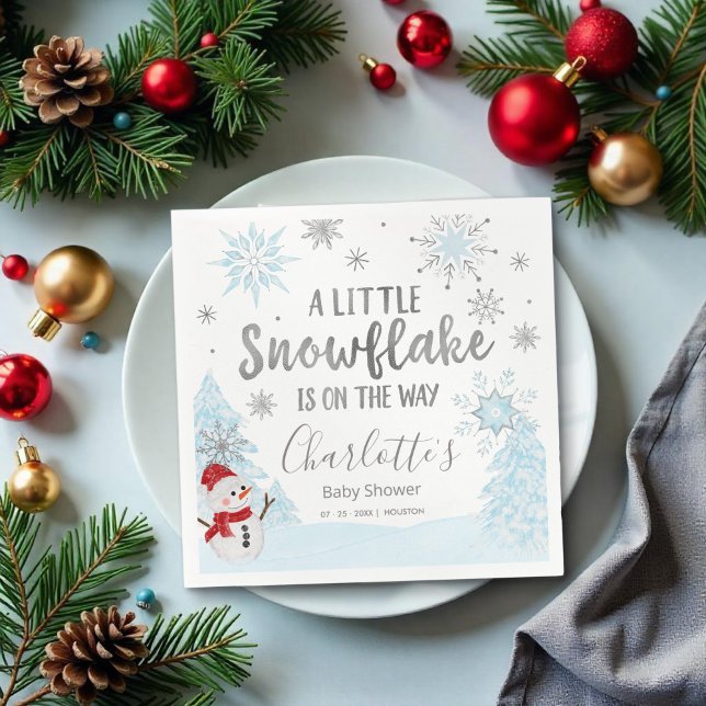 A little snowflake Blue Baby Shower Napkin (Creator Uploaded)