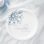 A Little Snowflake Blue Baby Shower Paper Plate<br><div class="desc">Celebrate the arrival of your little girl with our "A Little Snowflake Blue Baby Shower Paper Plates". Featuring a delicate blue watercolor snowflake. The elegant script font adds a classic touch. Perfect for a winter baby shower.</div>