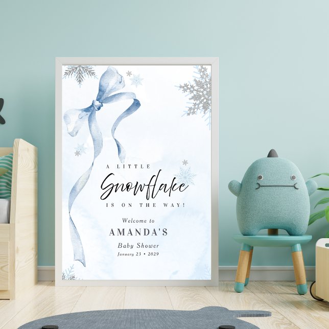 A little Snowflake Blue Bow Glitter Baby Shower Poster (Creator Uploaded)