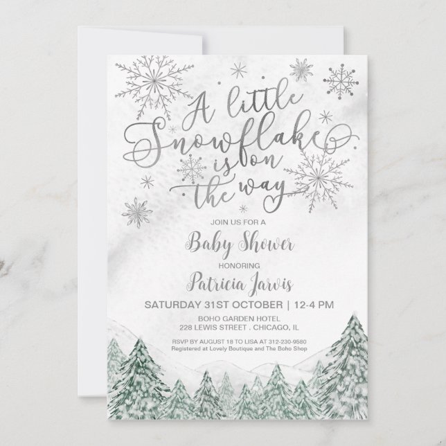A little Snowflake Grey Baby Shower Invitation (Front)