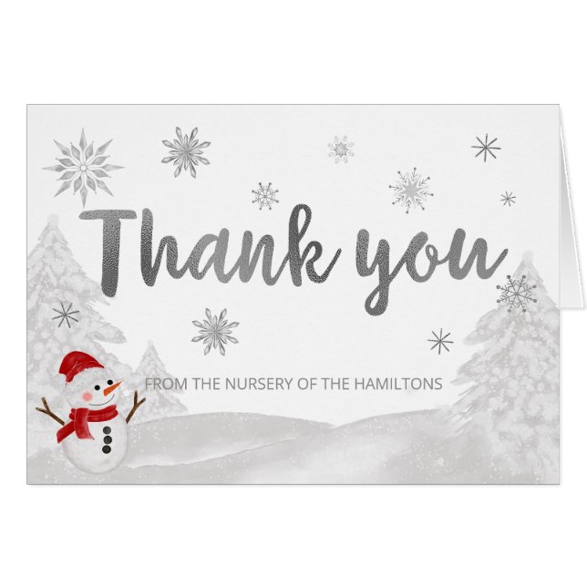 A little snowflake Grey Baby Shower Thank You (Front Horizontal)