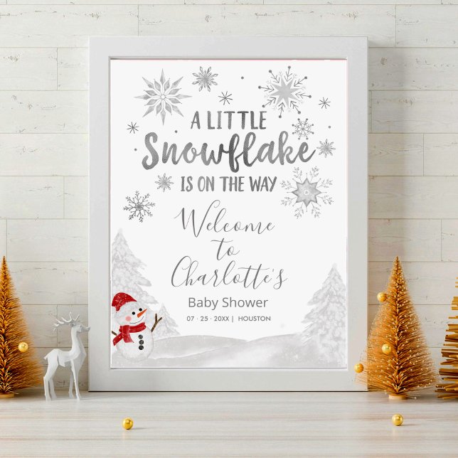 A little snowflake Grey Baby Shower Welcome Sign (Creator Uploaded)