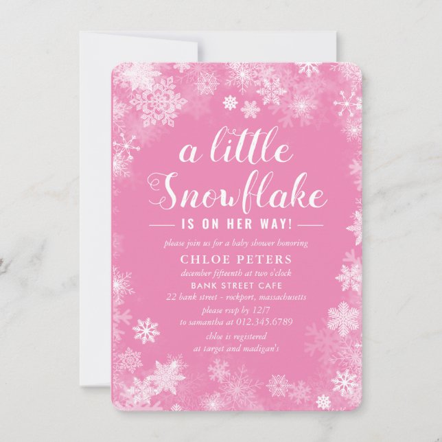 A Little Snowflake is on Her Way Girl Baby Shower Invitation (Front)