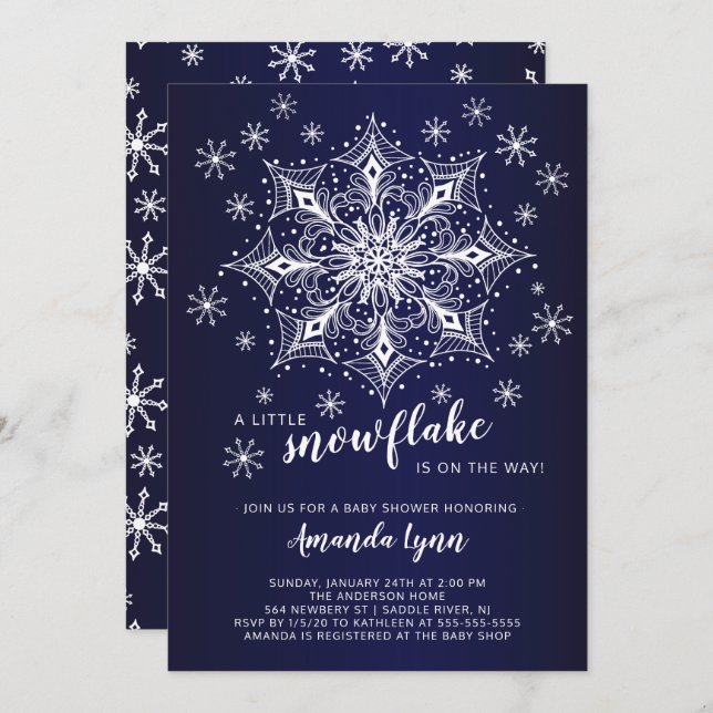 A Little Snowflake Is On The Way Baby Shower Invitation (Front/Back)