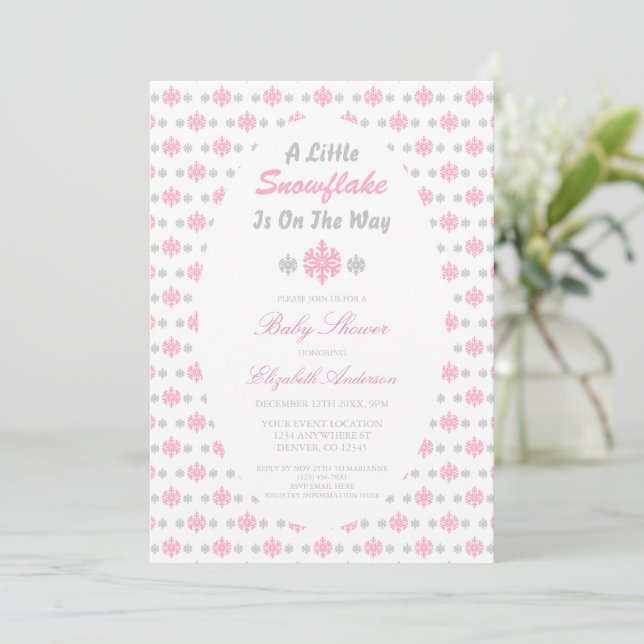 A Little Snowflake Is On The Way Baby Shower Invitation (Standing Front)
