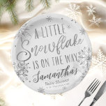 A little snowflake is on the way Baby Shower Paper Plate<br><div class="desc">Adorable calligraphy with snowflakes,  winter-themed baby shower paper plate. Easy to personalise with your details. Check the collection to find matching items as enclosure cards.</div>