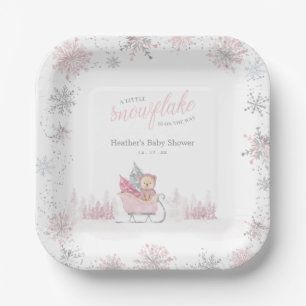A little snowflake is on the way baby shower paper plate