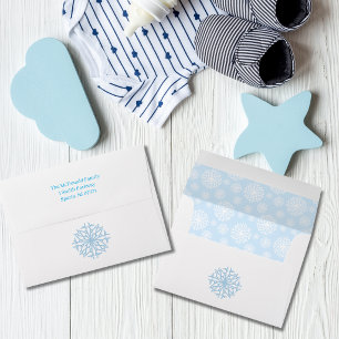 A little snowflake is on the way blue baby shower envelope