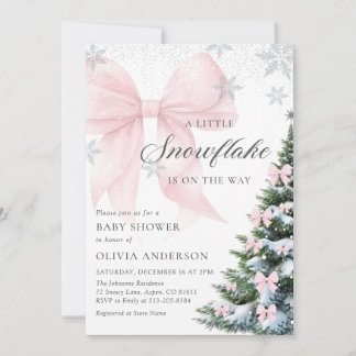 A Little Snowflake is on the Way Bow Baby Shower Invitation