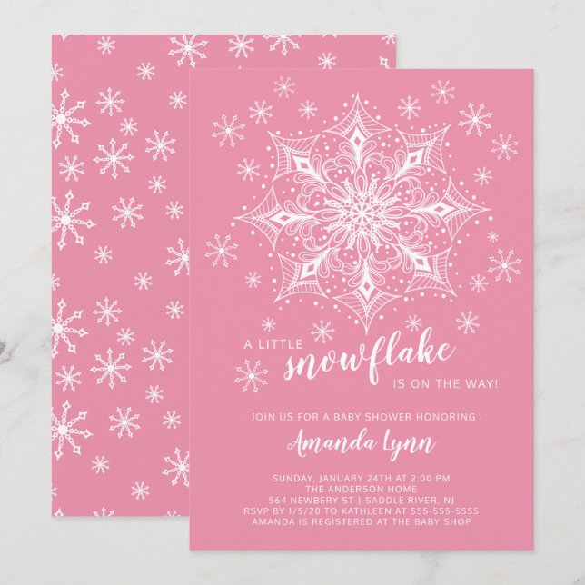 A Little Snowflake Is On The Way Girl Baby Shower Invitation (Front/Back)