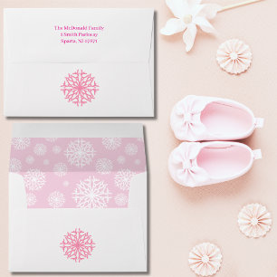 A little snowflake is on the way pink baby shower envelope