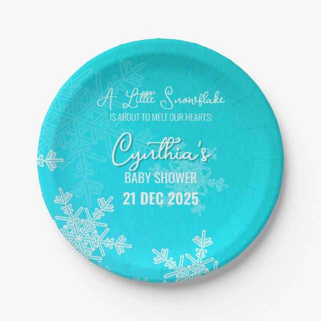 A Little Snowflake Minimalist Blue Pattern  Paper Plate (Front)