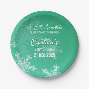 A Little Snowflake Minimalist Emerald Pattern Paper Plate