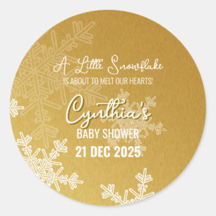A Little Snowflake Minimalist Golden Pattern Classic Round Sticker