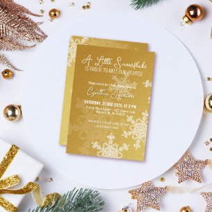 A Little Snowflake Minimalist Golden Pattern  Invitation