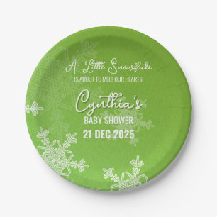 A Little Snowflake Minimalist Green Pattern Paper Plate