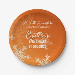 A Little Snowflake Minimalist Orange Pattern Paper Plate