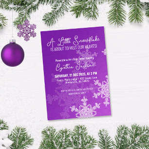 A Little Snowflake Minimalist Purple Pattern  Invitation