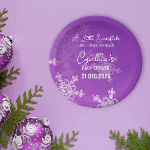 A Little Snowflake Minimalist Purple Pattern  Paper Plate